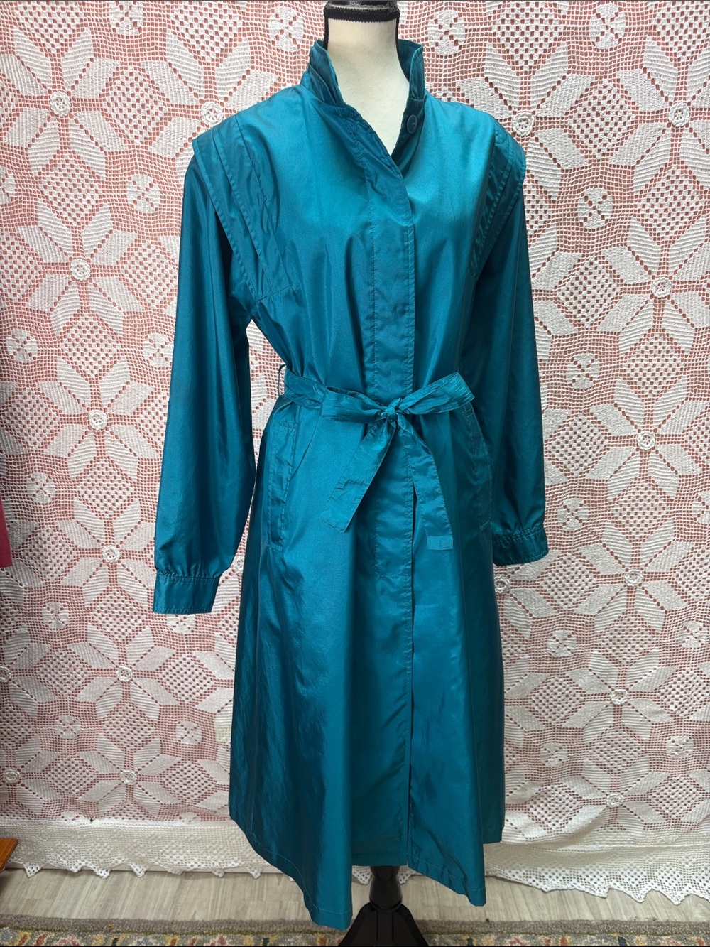 Vintage Alorna Petite Teal Belted Trench Coat Size 13/14
